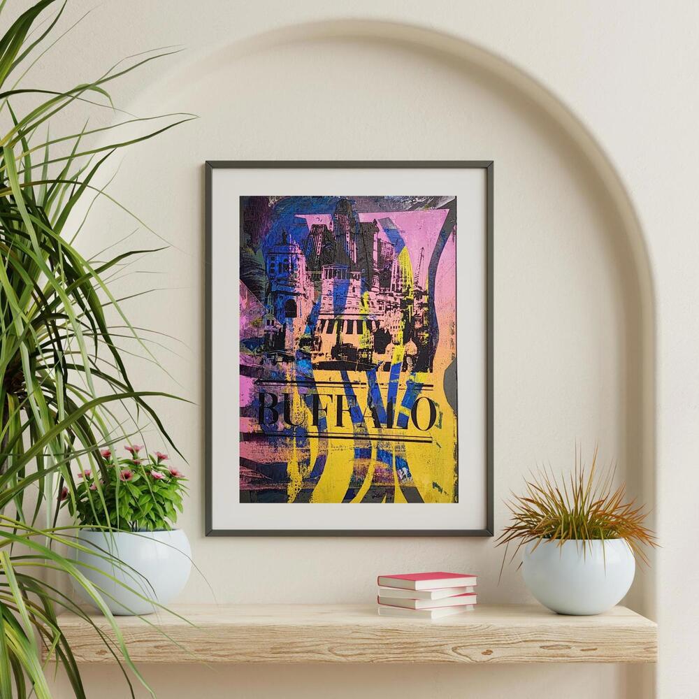 The 'Bastet'. Monoprint Poster of the Buffalo, NY Skyline. 13 x 19". OOAK!
